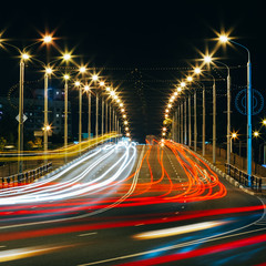 Wall Mural - Speed Traffic - Light Trails On City Road At Night