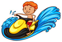 A Sketch Of A Boy Riding A Water Vehicle