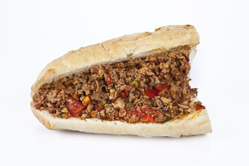 Turkish Kokorec - lamb intestine food sandwich