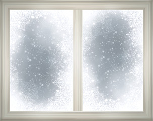 Wall Mural - window frame on snow background.