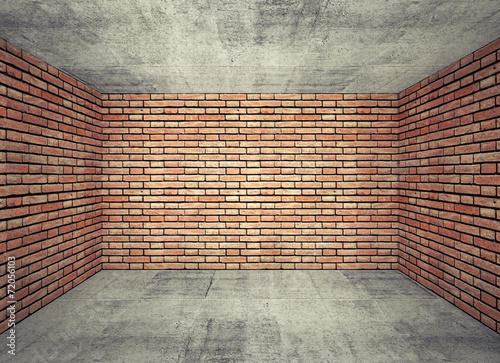 Fototapeta do kuchni Empty room interior with red brick walls and gray concrete floor