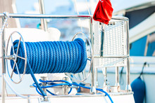Cable Reel With A Rope On The Deck Of The Ship