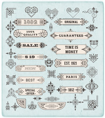 Sticker - Set of calligraphic design elements: Labels, banners, baroque fr