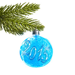 Wall Mural - 2015 on a blue Christmas ball hanging on a tree