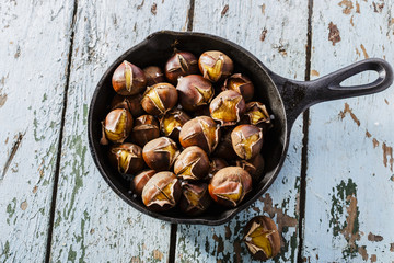 roasted chestnuts in the pan