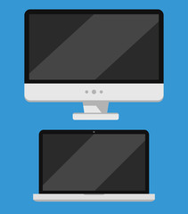 Poster - personal computer screen and laptop flat design illustration on