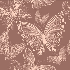 Wall Mural - Cute seamless wallpaper pattern with butterflies