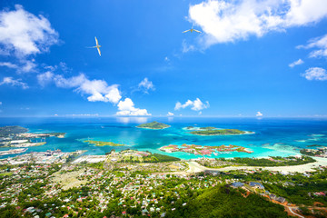 Aerial view of Mahe coastline, Seychelles