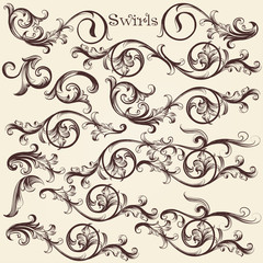 Wall Mural - vector set of hand drawn swirls in vintage style