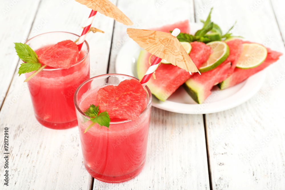 Watermelon cocktail on table, close-up