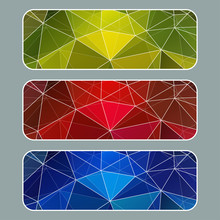 Set Of Colored Banners With Polygonal Background. White Stroke