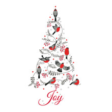 Retro Christmas Card - Birds On Christmas Tree