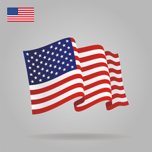 Flat And Waving American Flag. Vector