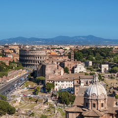 Wall Mural - Ariel view of Rome: including the Colosseum and Roman Forum..