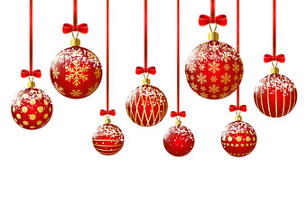 Sticker - Red Christmas balls on white background