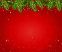 Christmas Red Background With Branches
