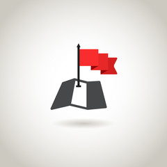 Poster - Map and a red flag. Guidence concept