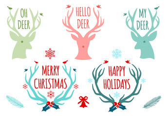 Wall Mural - christmas deer antlers, set of vector design elements