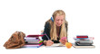 Teen girl with homework and smarphone