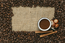 Caffe Edition, Coffee Beans On Jute Background