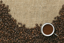 Caffe Edition, Coffee Beans On Jute Background