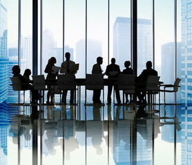 Wall Mural - Silhouette Group of Business People Meeting Concept