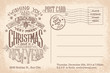 Vintage merry Christmas and New Year holiday postcard