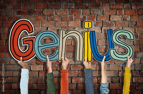 Fotografia Group of Hands Holding Word Genius