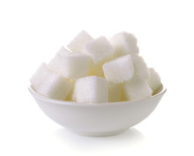 Sugar Cubes In A Bowl Isolated On White Background