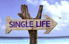 Single Life Wooden Sign With A Beach On Background