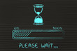 please wait hourglass illustration with progress bar
