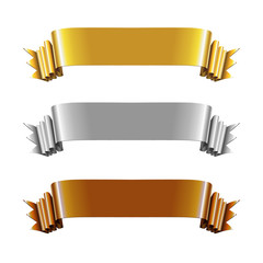 set of gold, silver and bronze ribbons