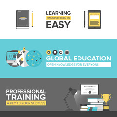 Poster - global education flat design banners