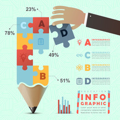 Wall Mural - education infographic with colorful puzzle pencil