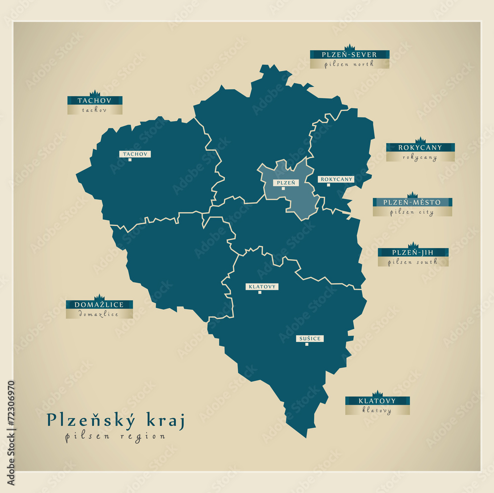 Modern Map - Plzensky kraj CZ - obrazy, fototapety, plakaty 