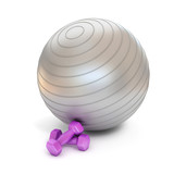 Fototapeta  - fitness ball and weights isolated