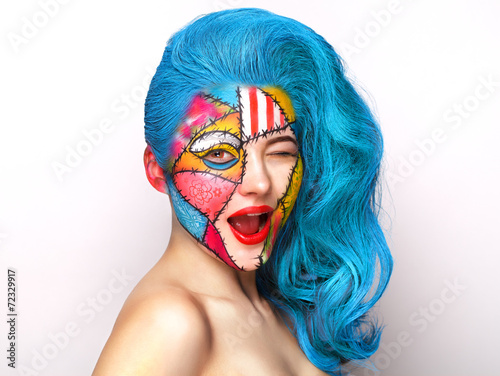 Fototapeta na wymiar Makeup girl in pop-art style