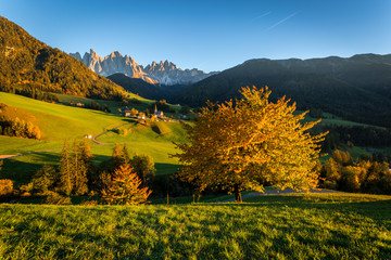  Dolomites Alps, Val di Funes, Autumn landscape