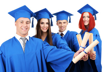 Poster - Graduate students wearing graduation hat and gown, isolated