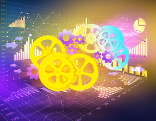 Fototapete - gears on an abstract background business graph.