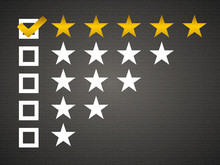 Five Matted Yellow Web Button Stars Ratings With Reflection.