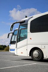 Wall Mural - two white coach buses and summer sky