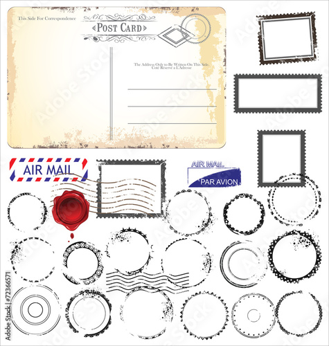 Cuadros en Lienzo Set of post stamp symbols, vector illustration