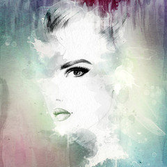 Wall Mural - woman face . abstract watercolor illustration