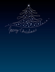 Christmas dark blue background with Christmas tree and stars