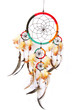 A red,green and black dreamcatcher isolated in white.