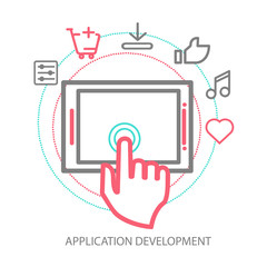 Vector mobile app development concept, line illustration