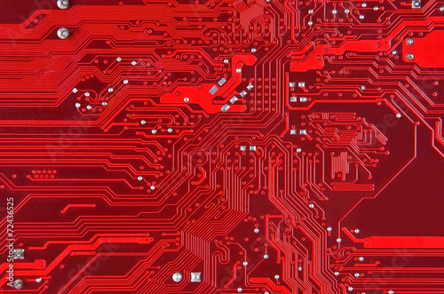Fotografie, Obraz Close up of a printed red computer circuit board