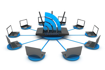 Aufkleber - Laptops around WIFI Router
