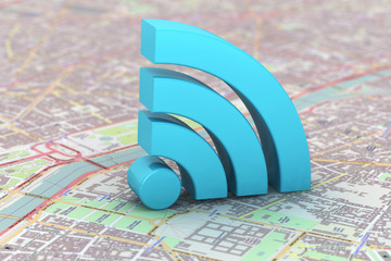 Aufkleber - Blue WiFi symbol over a map
